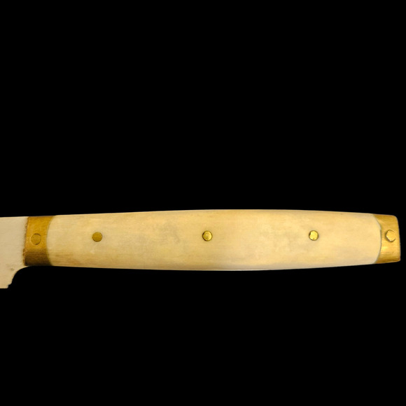 Vtg Royal Brand Cutlery France Steak Knives Set of 2 Bone Handle Brass Bolsters - Picture 3 of 4